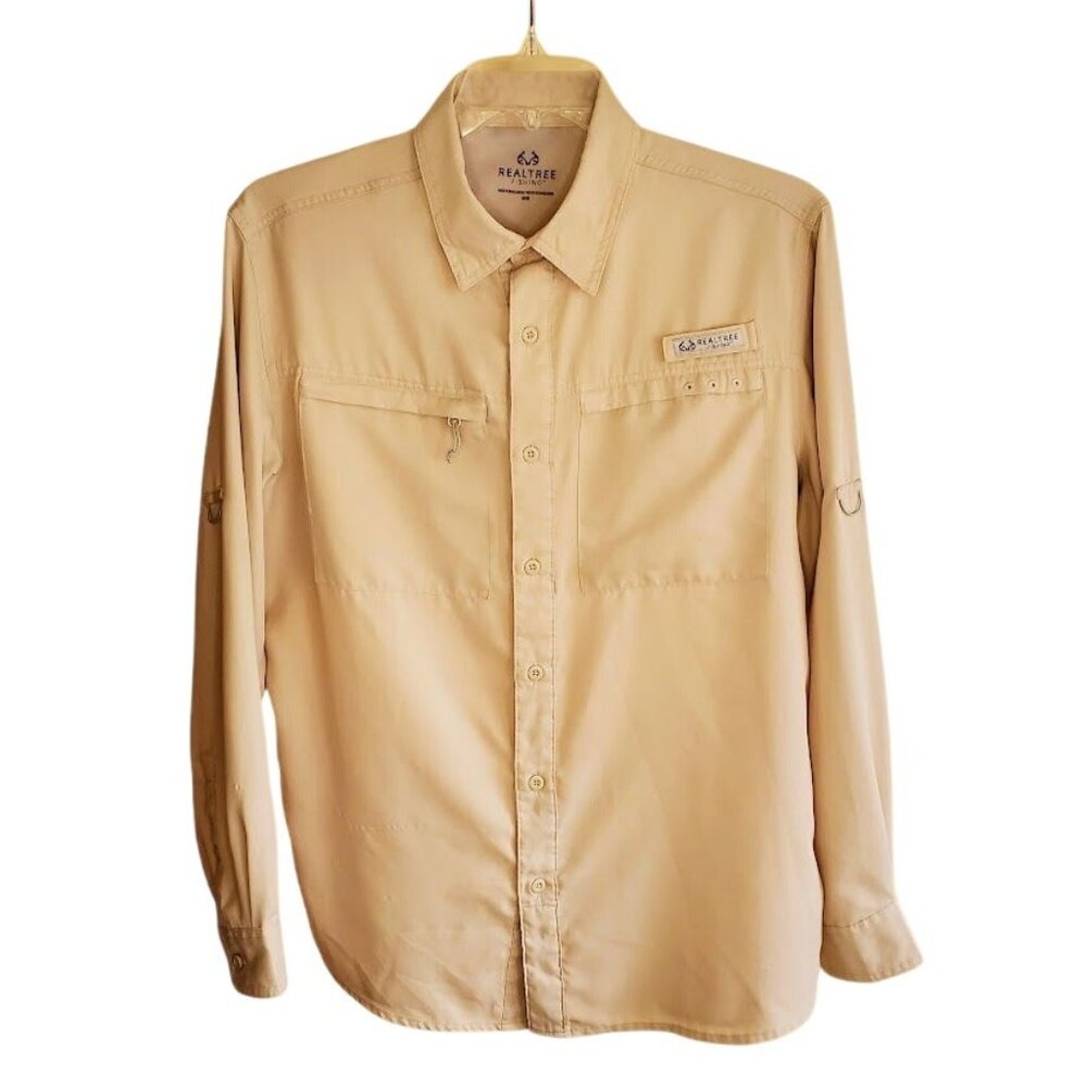 Realtree Fishing Shirt Men’s M | Beige Vented Long Sleeve Button Up Outdoor Gear